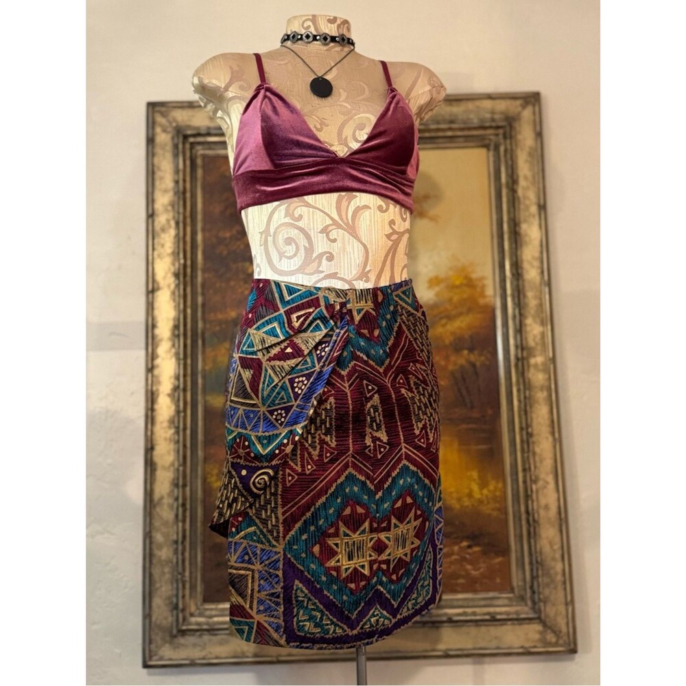 Vintage Dana Buchman 100% Silk Abstract Geometric Mini Skirt - Size 4 - 24in w